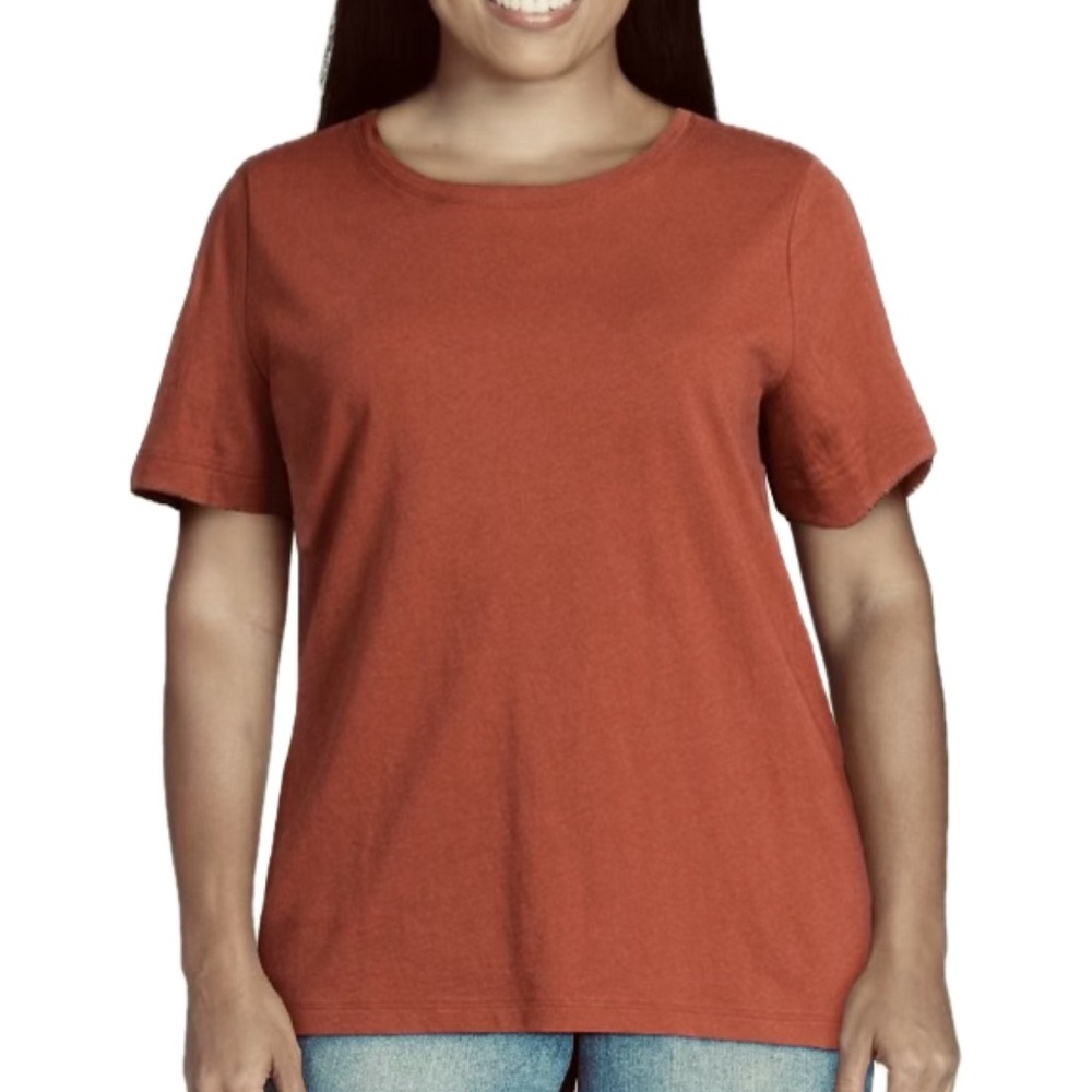 NEW Rust Burnt Orange Crewneck Casual Short Sleeve Fall Shirt Time and Tru XL